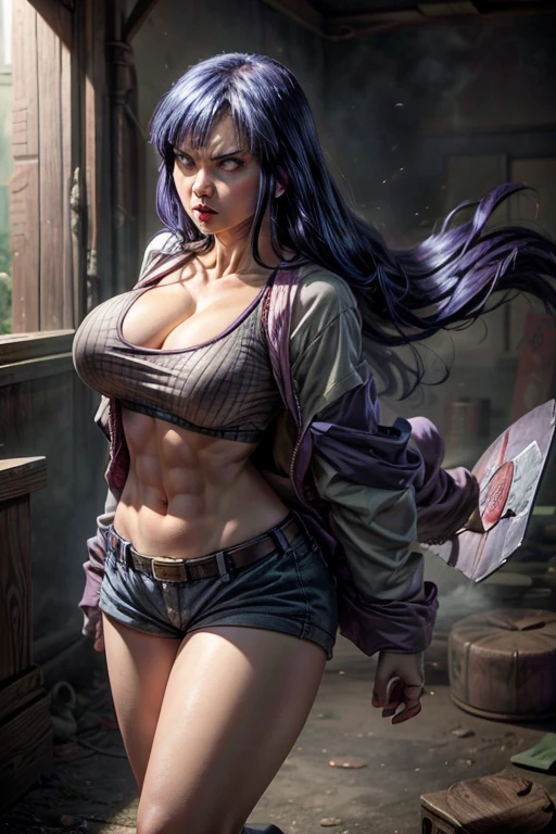 hinata, fully body, breastsout, anger, standing, pantyrose, loose hair