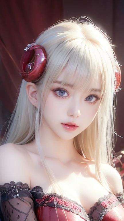 ((Highest quality))、((Very detailed))、(Detailed eyes:1.6))、((Temptation Pose:1.6))、(Huge breasts:1.3)、Platinum Blonde Hair、Black underwear、Shooting from below