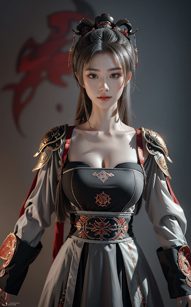 masterpiece,Game Art,Best picture quality,Maximum resolution,8K,(portrait),Unreal Engine 5 rendering works,(Digital Photography),
girl,beautiful pupils,(Gradient short hair blue red),plump,(Large Breasts),(portrait photography:1.5),
(chivalrous women of tang dynasty),Casual Hairstyle,delicate face,(Full breasts,Large Breasts),Serious,Cool and elegant,(Wear combat armor with Chinese costume characteristics,complex patterns,Mysterious light,hollow armor),(red and black),Ancient fantasy style character movie lighting,Ray Tracing,Game CG,((3D Unreal Engine)),oc render reflection texture