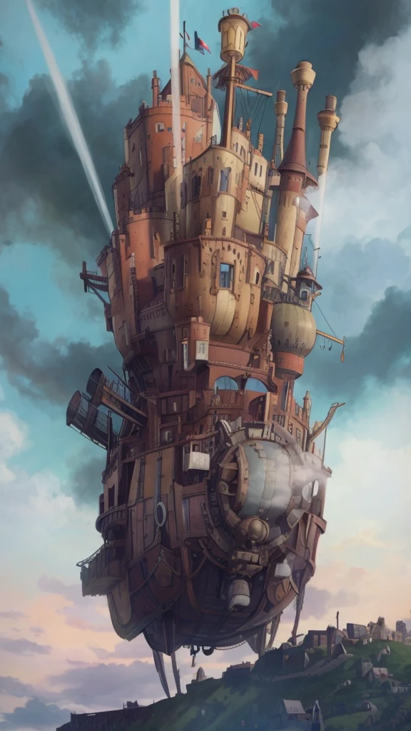 Huge moving castle,detail-rich,decrepit,steampunc,
