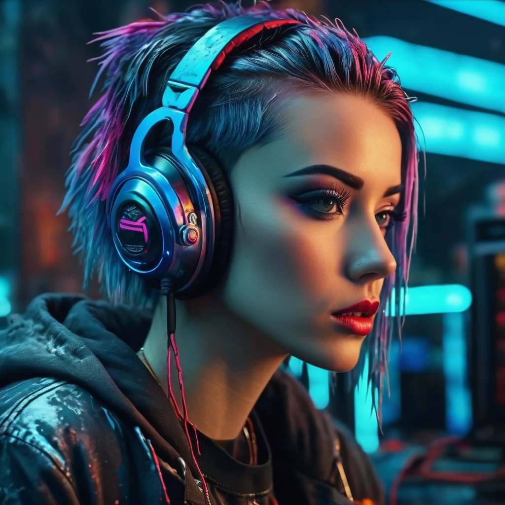 create an image demonstrating the style of ((Cyber Grunge)) style, hyper realism, 8k high definition, vibrant colors, sharp focus, insanely detailed
