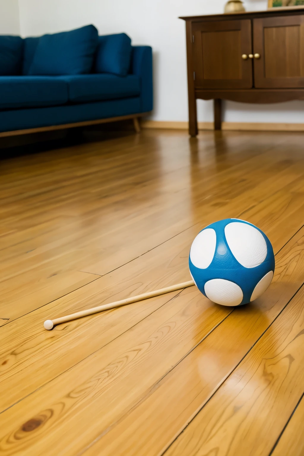 ((Best Quality)), ((masterpiece)), (detailed), a small ball bouncing on the floor with a meter stick on the wall measuring the height of the bounce