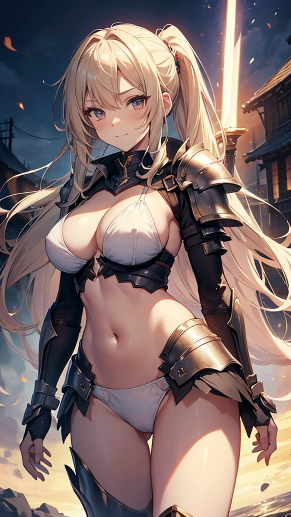 nsfw,8k,Masterpiece,(White Bikini),A woman wearing separate armor,Mature Woman,28 years old,Bikini Armor, The world of fantasy games set in another world,,Fight with a sword,battoujutsu stance,arms,(fighting stance),Sexy anime characters,Slender figure,Cleavage,belly button,ponytail,Blonde Hair,Long Hair,Shy smile,Flushed Cheeks, Knight Girl, Very detailed fan art, Detailed digital anime art, Anime Goddess, Anime illustration, Girl in Armor,Beautiful expression right down to your fingertips,Staring at the audience