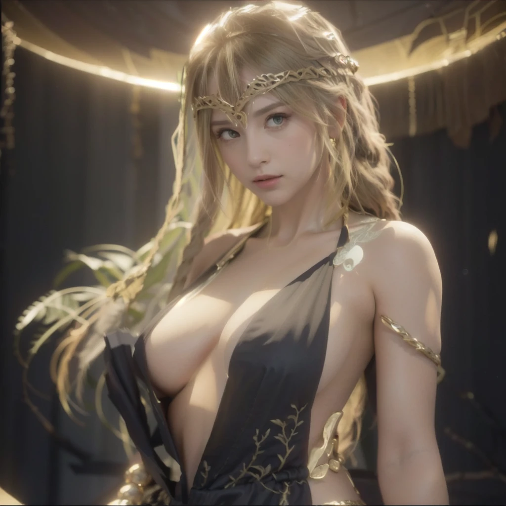 a close up of a woman in a dress with a crown on her head, ((a beautiful fantasy empress)), anime goddess, beautiful goddess, blonde goddess, gorgeous goddess of leo, goddess of the moon, goddess. extremely high detail, portrait knights of zodiac girl, a beautiful fantasy empress, deviantart artstation cgscosiety, venus godness athena