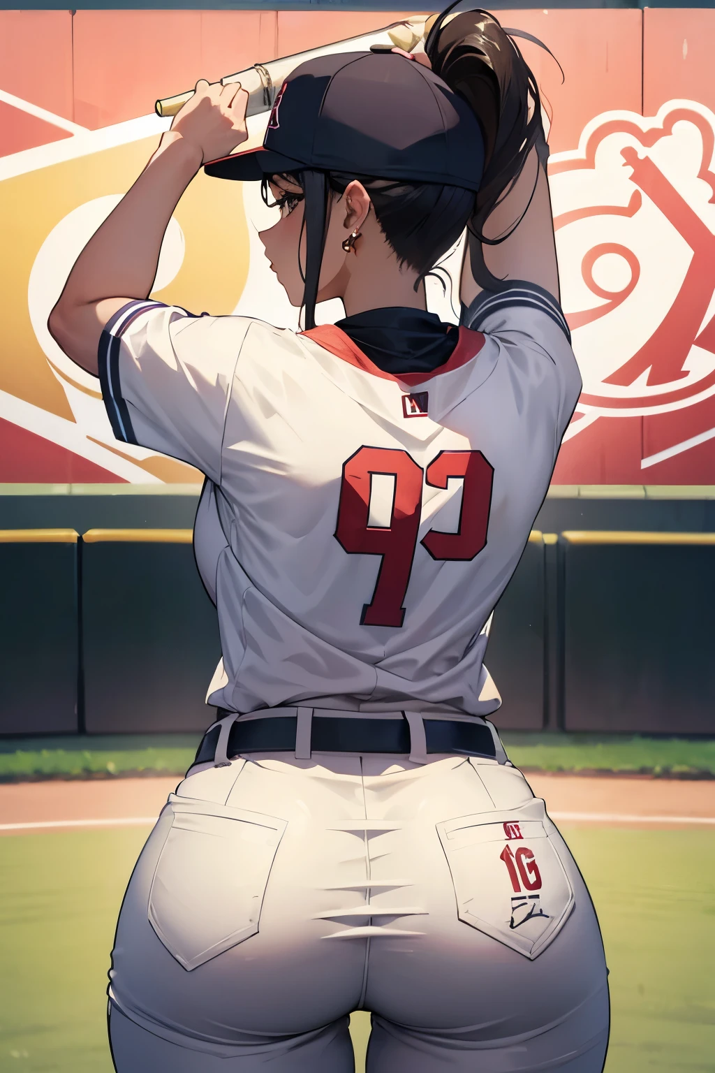 Baseball Beauty、look back、Sexy、court、Back view、Beautiful buttocks、Slender、Earrings
