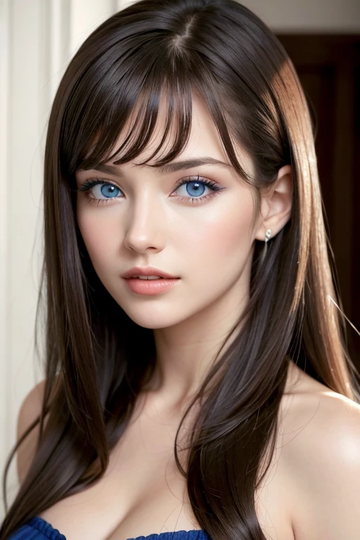 1womanl, blue eyes and brunette hair