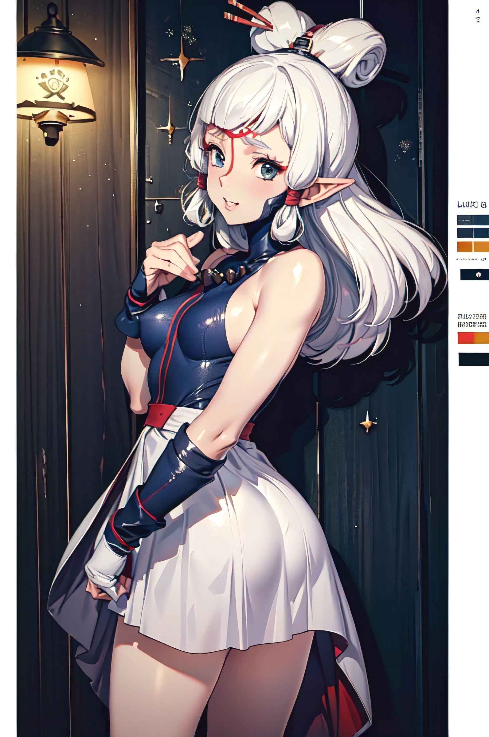 Paya, (masterpiece:1.1), (best quality:1.1), 1girl, Real light and shadow, anime face, 4k, 8k, wallpaper,epic, detail texture, Paya, elf ears, pointy ears, White hair, (blue eyes:1.5), ((((white hair:1.35, long hair)))),intricate eyes,beautiful detailed eyes, (symmetrical eyes,big eyes:1.5,(((lustrous skin:1.5,bright skin: 1.5,skin tanned,shiny skin,very shiny skin,shiny body,plastic glitter skin,exaggerated shiny skin,illuminated skin))),(detailed body,(detailed face)), cute, erotic,daring, jersey, number zero, basketball uniform, blue shorts, orange trim, shirt tucked in, from behind, tired, parted lips, looking at viewer, room, wooden wall, wooden floor, (Beautiful, small Breasts:1.2), natural breasts, best quality, masterpiece, very aesthetic, dress, jewelry, flower, wedding dress, veil, necklace, elbow gloves, smile, looking at viewer, (dynamic pose:1.0),happy,smile,(centered,scale to fit dimensions,Rule of thirds), highres,sharp focus,(ultra detailed,extremely detailed),(photorealistic artwork:1.37),(extremely detailed CG unity 8k wallpaper),(((vibrant colors,vibrant theme))),(intricate),(masterpiece),(best quality),
