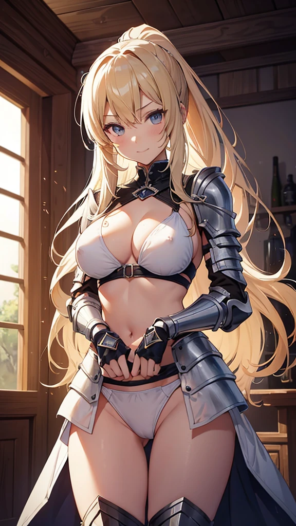 nsfw,8k,Masterpiece,(White Bikini),A woman wearing separate armor,Mature Woman,28 years old,Bikini Armor, The world of fantasy games set in another world,,Battle Scenes,Fight with a sword,Take a full swing with your sword,Batting form,battoujutsu stance,arms,(fighting stance),Sexy anime characters,Slender figure,Cleavage,belly button,ponytail,Blonde Hair,Long Hair,Shy smile,Flushed Cheeks, Knight Girl, Very detailed fan art, Detailed digital anime art, Anime Goddess, Anime illustration, Girl in Armor,Beautiful expression right down to your fingertips,Staring at the audience