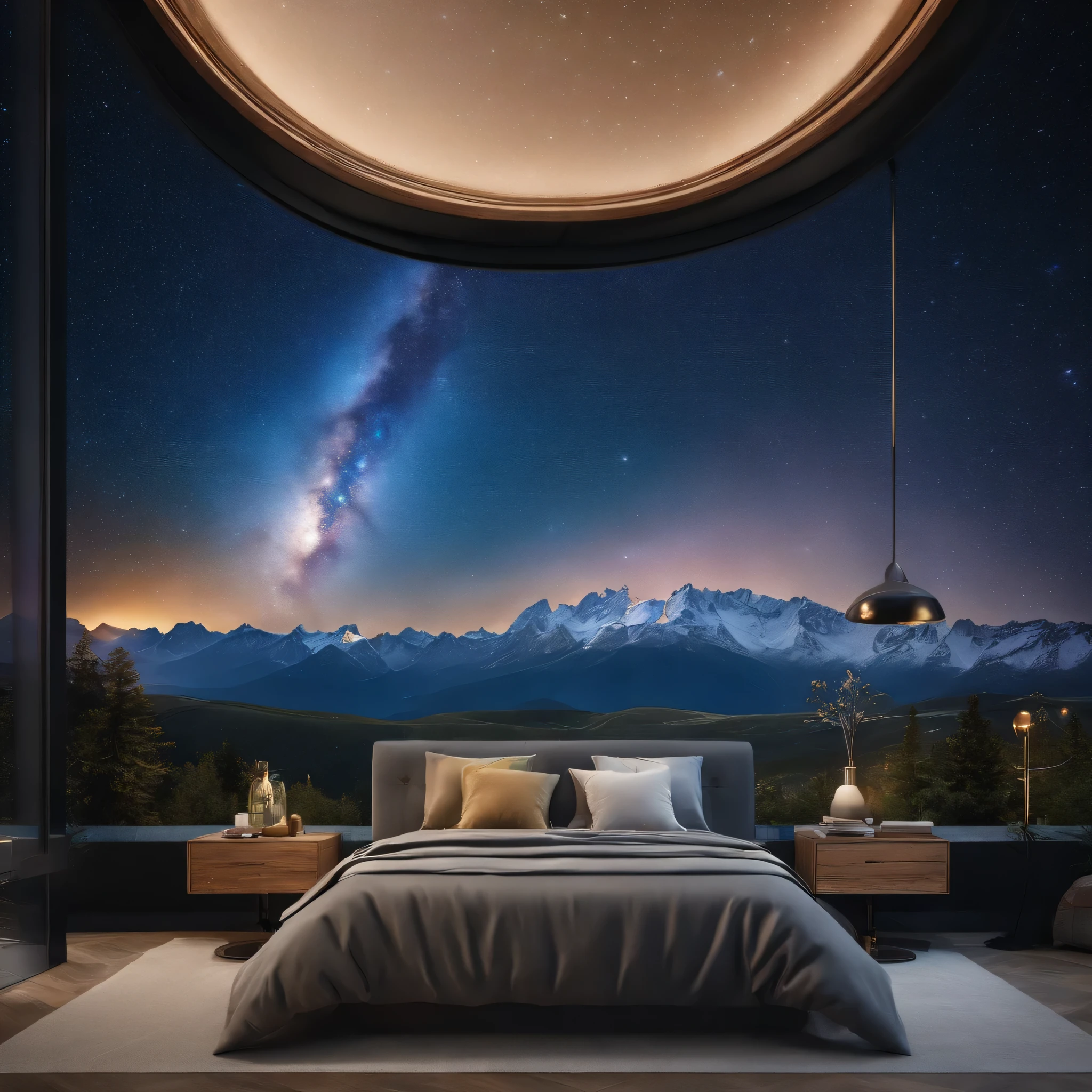 Master Parts、Superior Quality、superior image quality、The 8k quality、Beautiful pictures of the starry sky、magnifica、Arched Milky Way:1.9、snow mountains