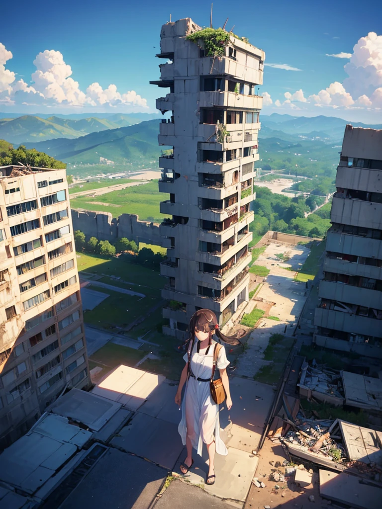 Many supply factories and depots、Peaceful summer scene、Traces of an ancient civilisation、People who live there々Appearance、
supply、Runaway drone、Collapsed rubble、Scene of removal、A person dressed in turn-of-the-century clothing々、Anime image quality
