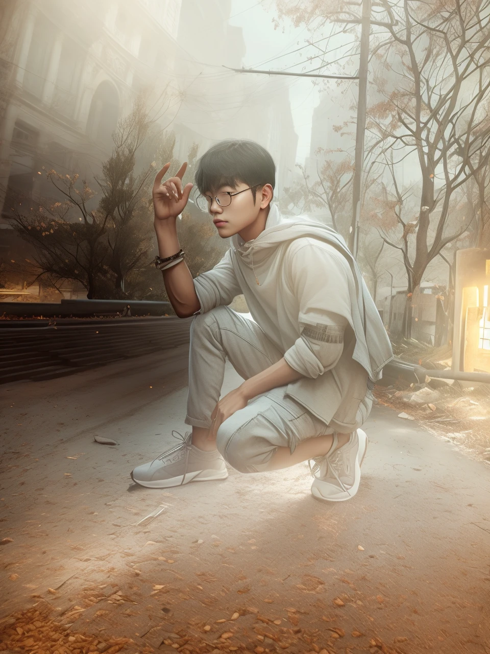 RAW photo, a portrait photo of 21 y.o man in casual clothes, night, city street, (high detailed skin:1.2), 8k uhd, dslr, soft lighting, high quality, film grain, Fujifilm XT3
