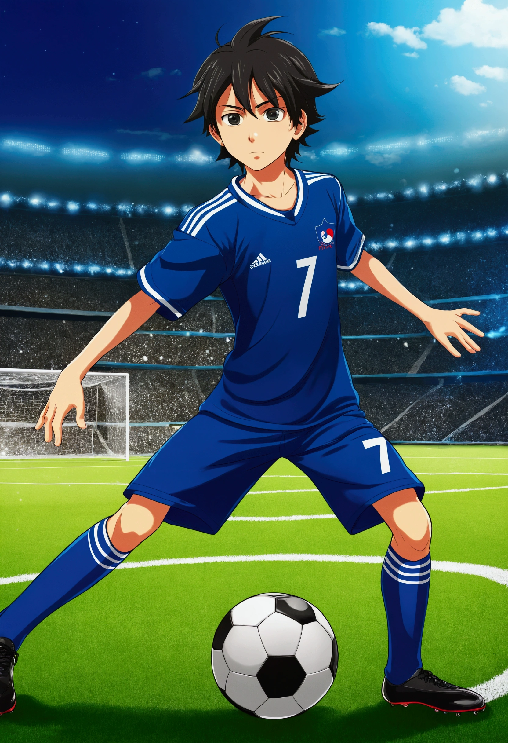 A anime type boy playing football his jarsi number is 7 and name is PIYAS