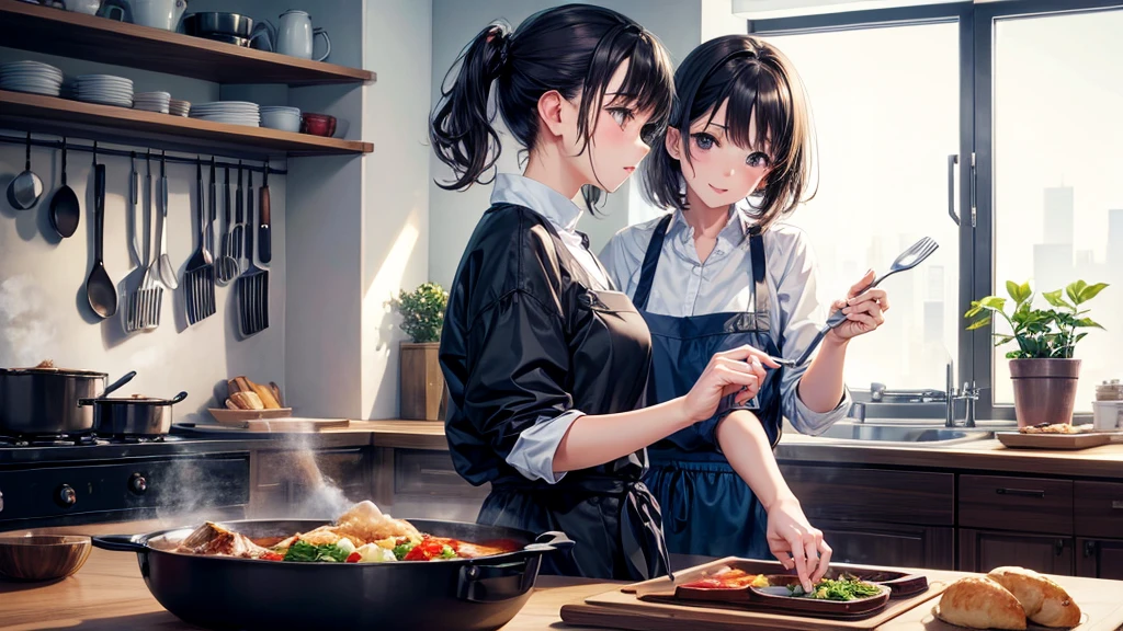 masterpiece, High resolution, Highest quality, One girl, Make a dish, looks fun、cooking