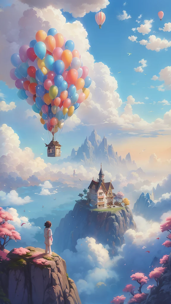 Magnificent waterfall,Shinkai Makoto Sky City style,Magical realism style,Artie Guéran 8K,A beautiful artistic illustration,Up,childrens art in artstation,Inspired by Cyril Rolando,whimsical fantasy landscape art。