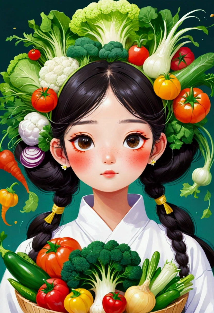 There is a girl with a bunch of vegetables on her head, Amazing food illustrations, author Kim Hwan-gi, author Tan Ting-pho, Li Song, author：Toth Wu, author Kim Jeong-hui, Cute illustrations, author Ryan Yee, author：Kim Eung-hwan, author Jang Seung-eop, author：Naohisa Inoue, Ni Duan