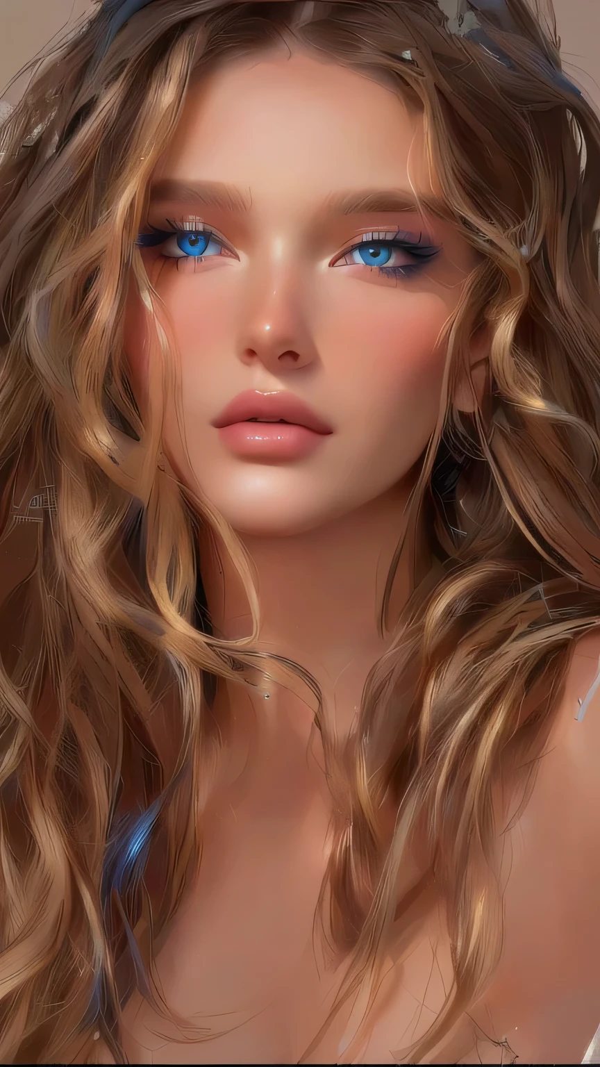 Close-up of a woman with long hair and blue eyes, bright digital painting, Beautiful realistic face, Detailed sensual face, sensual digital painting, beautiful realistic face, Detailed beautiful face, beautiful digital painting, Beautiful detailed portrait, Detailed beauty portrait, photoBeautiful realistic face, Realistic digital painting, digital art portrait, hyperBeautiful realistic face, beautiful digital painting