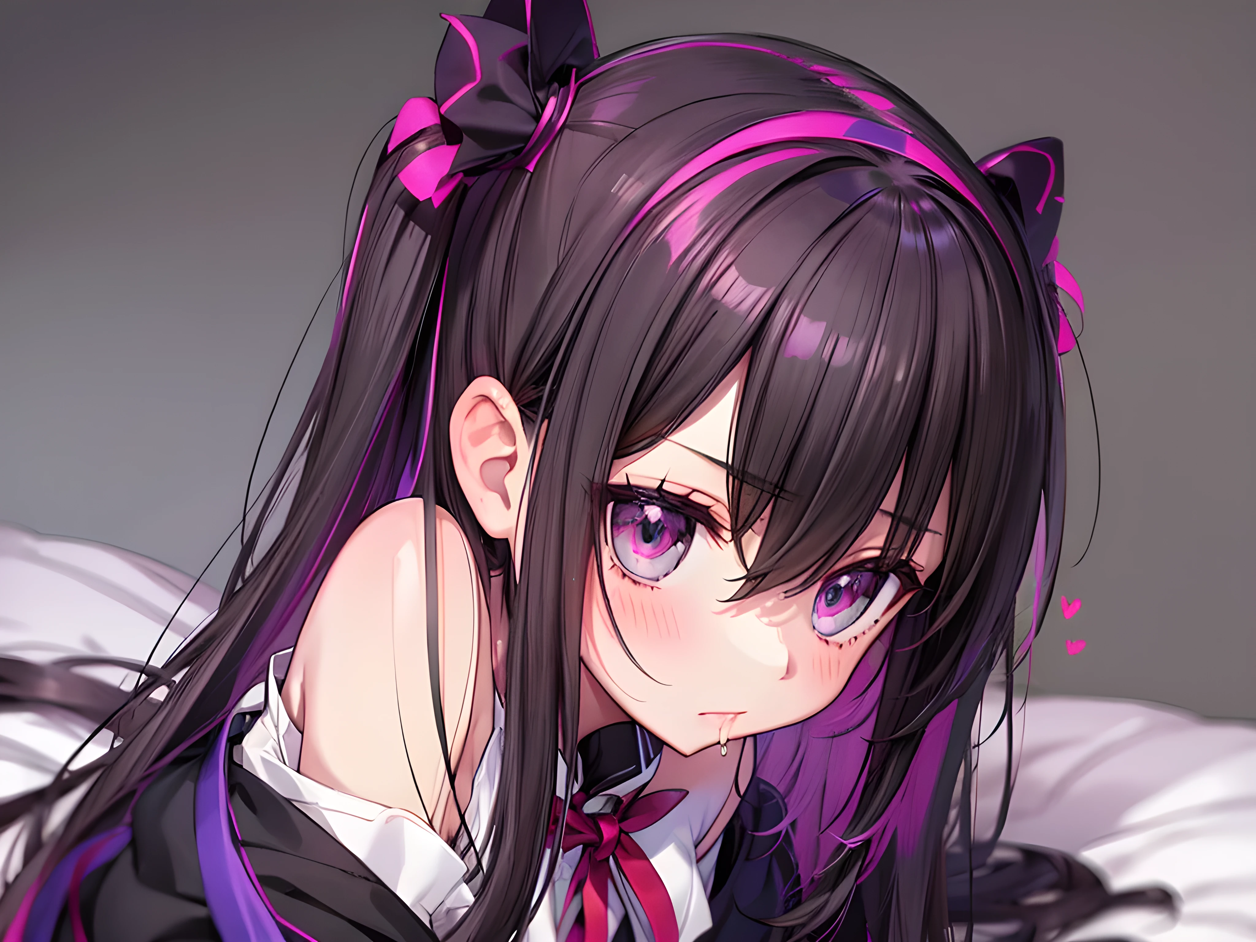 1 girl, black twin tail, pink frill shirt, black ribbon, jirai kei, her eyes were blinded black mouth mask:1.5,
break, fellatio:1.6, pov, upper body,
background(love hotel bed room),
hyper detail, 8k cg wallpaper,