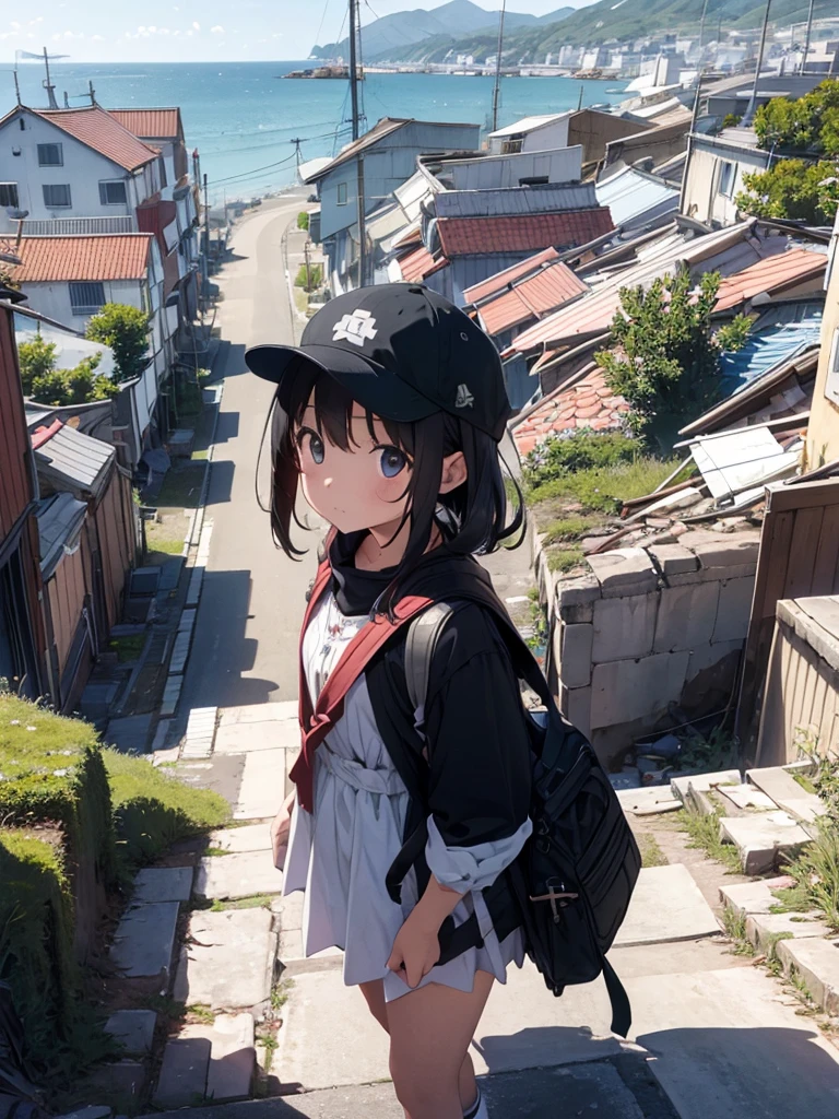 Traveling Girl、Cape、young girl, hat, Ruck sack,Many supply factories and depots、Peaceful summer scene、Traces of an ancient civilisation、People who live there々Appearance、
supply、Runaway drone、Collapsed rubble、A lot of people々、Anime image quality, 