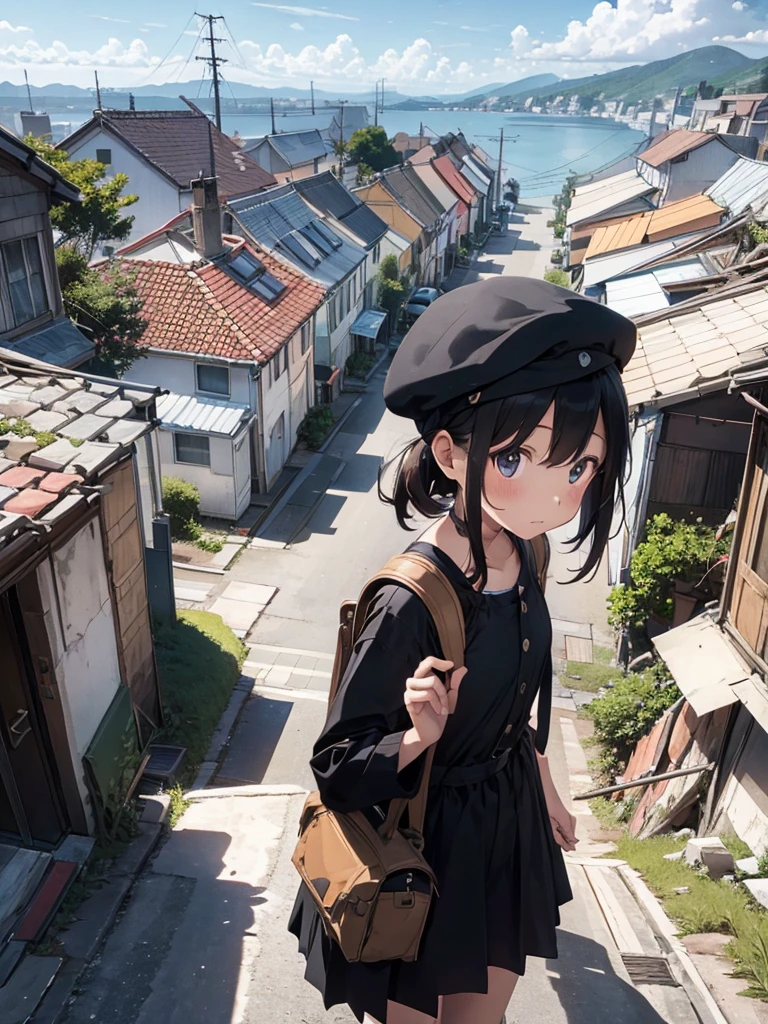 Traveling Girl、Cape、young girl, hat, Ruck sack,Many supply factories and depots、Peaceful summer scene、Traces of an ancient civilisation、People who live there々Appearance、
supply、Runaway drone、Collapsed rubble、A lot of people々、Anime image quality, 