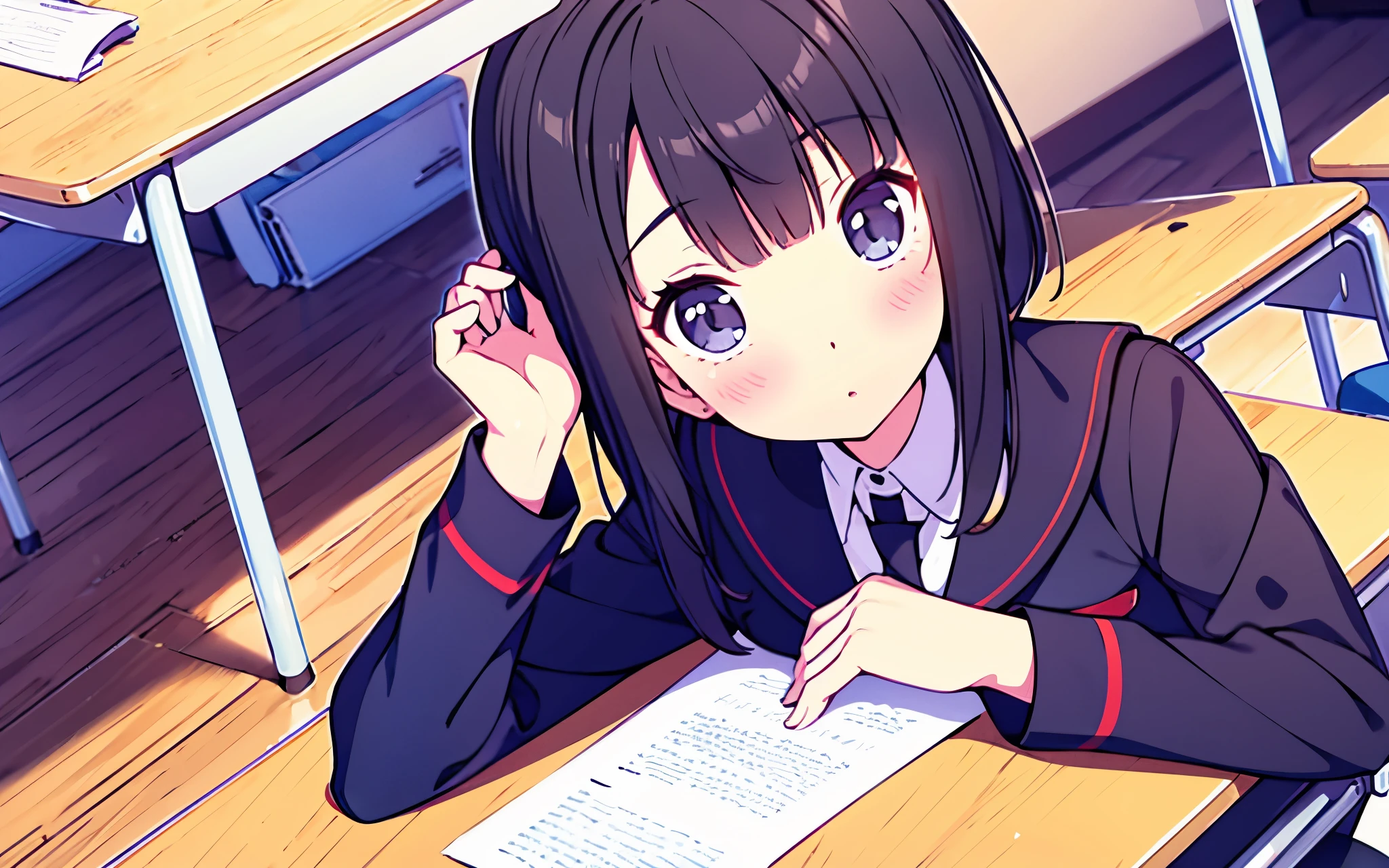 Beautiful illustration, pretty girl, beautiful girl in classroom with navy under blouse with stockings with lots of detail 2k png tuber