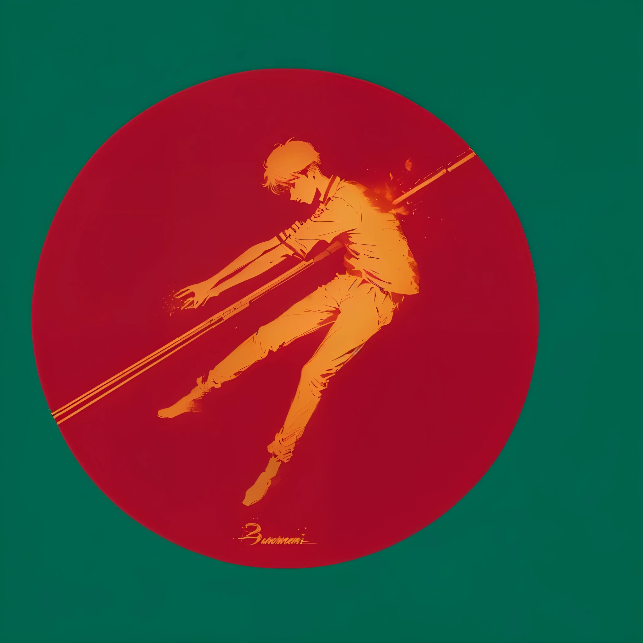 The picture represents Bangladeshi flag, in the red circle it portrays a boy getting shot by bullet, silhouette type image, retro
