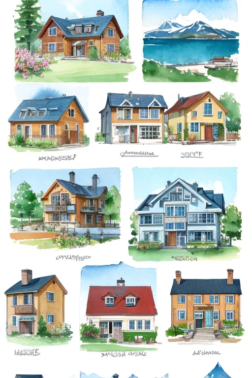 Housing、Northern Europe、logo、icon、Stylish、Watercolor、happiness
