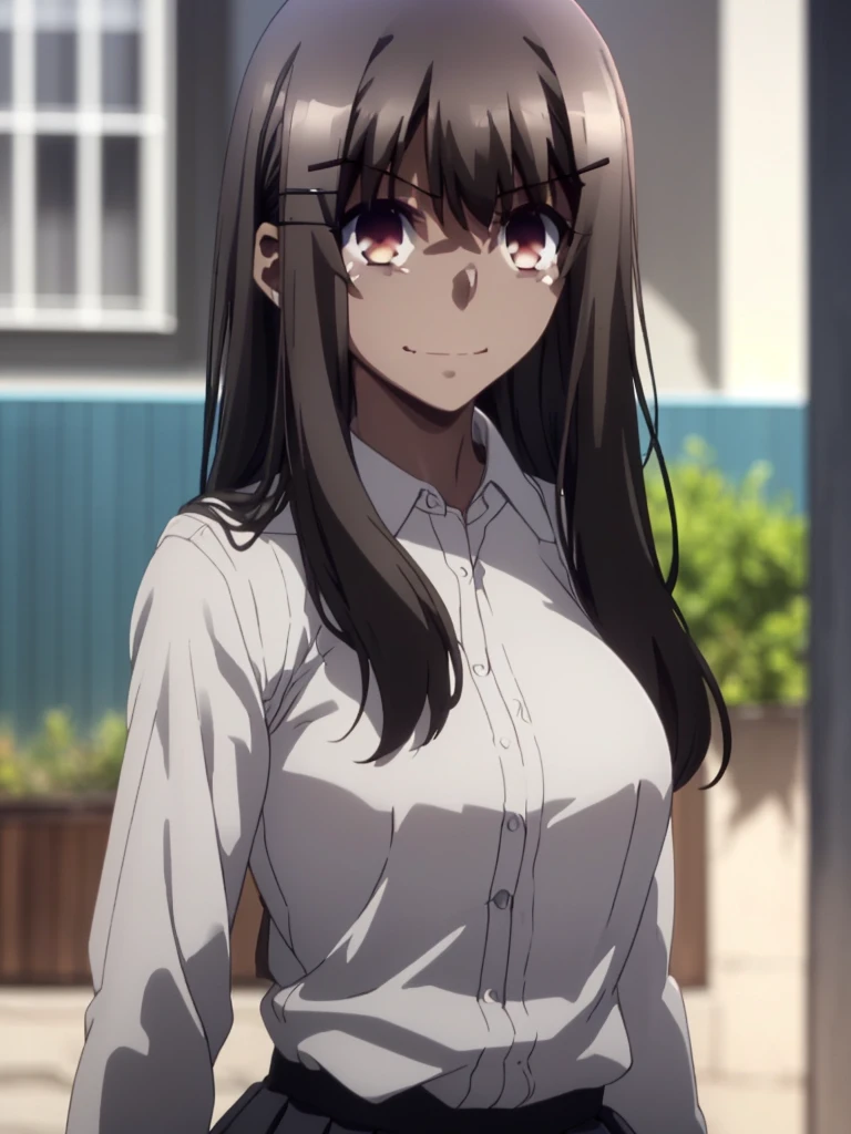 great quality ++ Extremely detailed high resolusionolution, (((very aesthetic))), expressive eyes, (((perfect face))), (((((face symmetrical))))), ((((perfect face)))), (((((good anatomy))))), (((perfect hands))), (((8k)))), UHD, HD wallpaper, (((high detailed calidra, (((((1girl)))))), only, ((((Masterpiece)))), ((((Best quality))))), ((((high resolution)))), Highly detailed, (illustration), beautiful detailed eyes, (((combatant))), (((1girl)))), (((illyasviel von einzbern))), (((brown eyes))), (((black hair))), (((long hair))), (((dark skin))), (((dark-skinned female))), (((tan))), (((tanlines))), (((hairclip))), (((white shirt))), (((collared shirt))), (((pleated skirt))), ((((fang)))), (((asymmetrical body))), (((asymmetrical hair))), (((asymmetrical clothes))), (((adult body))), (((milfication))), (((mature female))), (((((big breasts))))), ((((Blurred smile)))),