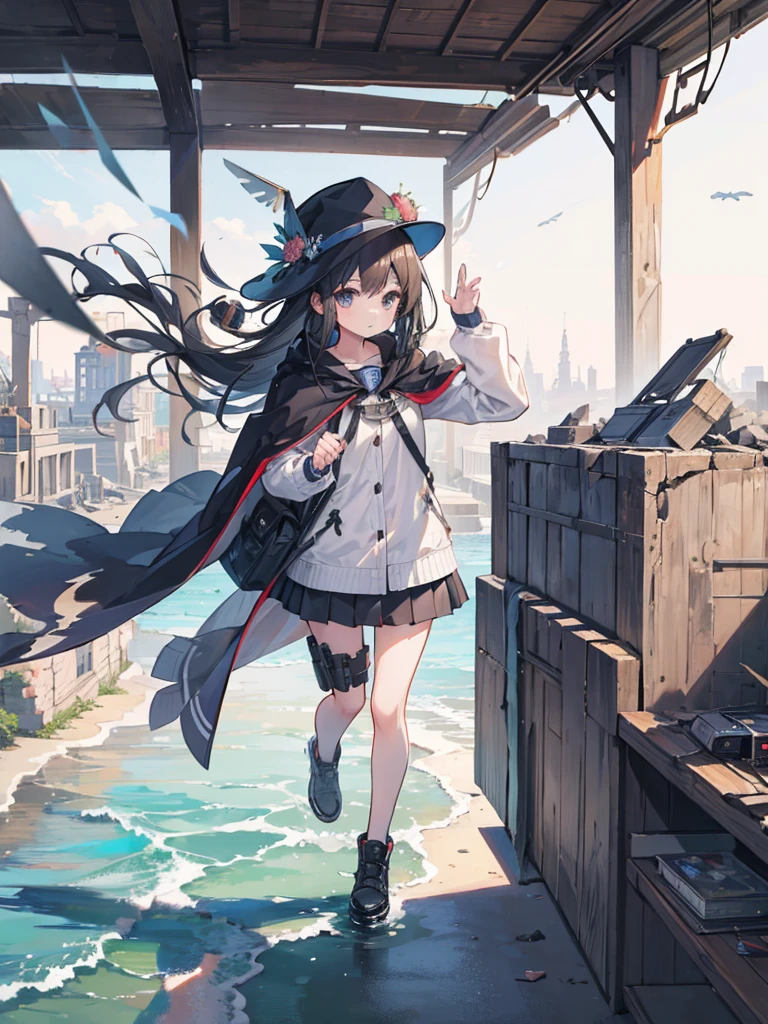Traveling Girl、Cape、young girl, hat, Ruck sack,Many supply factories and depots、Peaceful summer scene、Traces of an ancient civilisation、People who live there々Appearance、
supply、Runaway drone、Collapsed rubble、A lot of people々、Anime image quality,