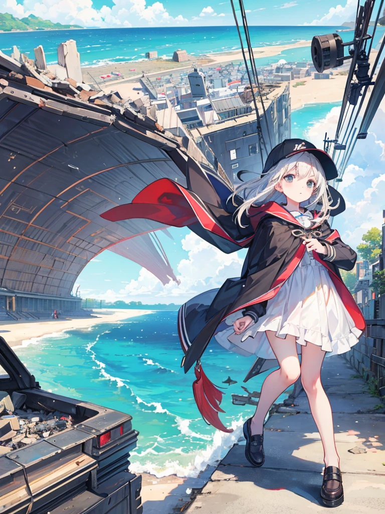 Traveling Girl、Cape、young girl, hat, Ruck sack,Many supply factories and depots、Peaceful summer scene、Traces of an ancient civilisation、People who live there々Appearance、
supply、Runaway drone、Collapsed rubble、A lot of people々、Anime image quality,