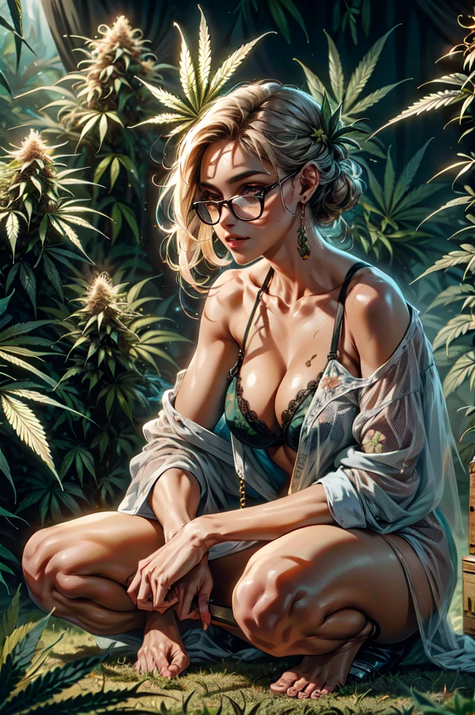 A beautiful sexy erotic exotic MILF in a marijuana cannabis environment