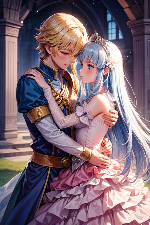 Princess embraced by prince