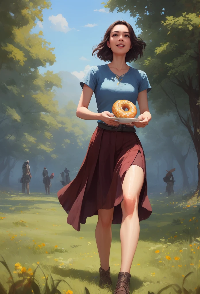 eating donutos in a vast green meadow, 4 k digital illustration by artgerm, wlop, james jean, andrei riabovitchev, marc simonetti, yoshitaka amano, artstation, cgsociety