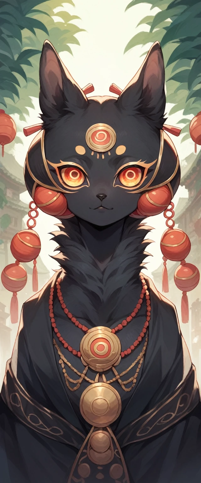 1 girl,Whole body,extremely detailed face, beautiful detailed eyes,light on the face,cinematic lighting,looking at the viewer,outdoor,black fur,(black china architecture:0.05),Hanfu,
