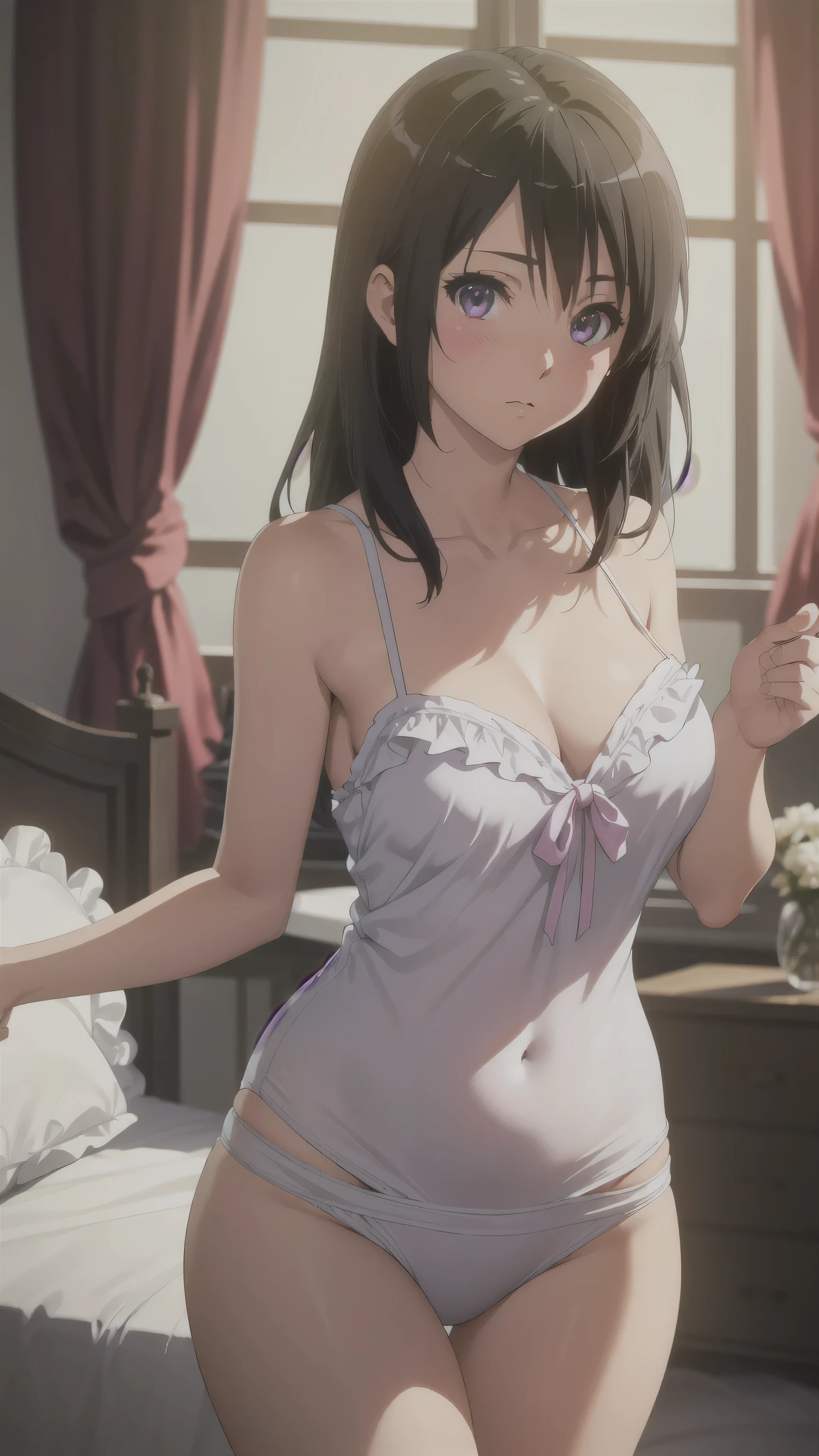 (A superb exquisite Kousaka Reina), (Kousaka Reina:1.5),
(photo realistic:1.4), (hyper realistic:1.4), (realistic:1.3),
(smoother lighting:1.05), (increase cinematic lighting quality:0.9), 32K,
1girl,16yo girl, realistic lighting, light on face, ray trace, (brightening light:1.2), (Increase quality:1.4),
(best quality real texture skin:1.4), finely detailed eyes, finely detailed face, finely quality eyes,
((face closeup)),
(large chest), (Perfect Body Proportions), (slender Body Proportions),
(bedroom), super sexy pose, (cute camisole),
(Increase body line mood:1.1), (Increase skin texture beauty:1.1),