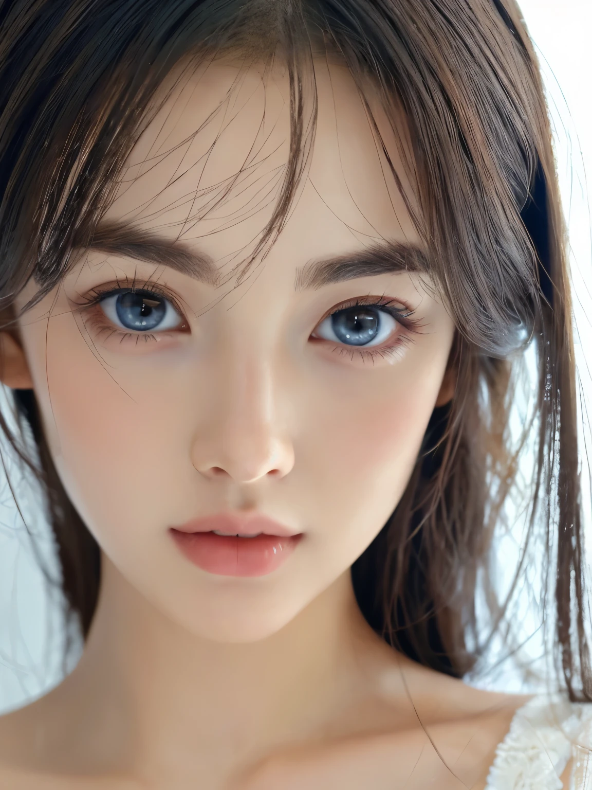 (((32ｋ,high details,high detail、masterpiece,attention to detail,alone))),Raw photo & realistic atmosphere,beautiful dark blue eyes,detailed mouth,glossy lips,thin eyebrows,fine eyes、Soft white skin that shines in every detail、Her deep black eyes are very beautiful,lip details、very beautiful face,very well-shaped face、lifelike face,shining beautiful lips,beautiful eyebrows,infinite reality, Realistic Young Idol Sculpture,she&#39;she&#39;she&#39;she&#39;she&#39;she&#39;she&#39;she&#39;very cute woman , idol sculpture, Young Idol Sculpture, Very beautiful and cute 22 year old beauty,incredibly beautiful and classy，22 year old beauty,natural soft light,（shiny hair,,Beautiful and kind eyes：1.5）,gentle smile,well-shaped chest,long hair,beautiful posture,no makeup,