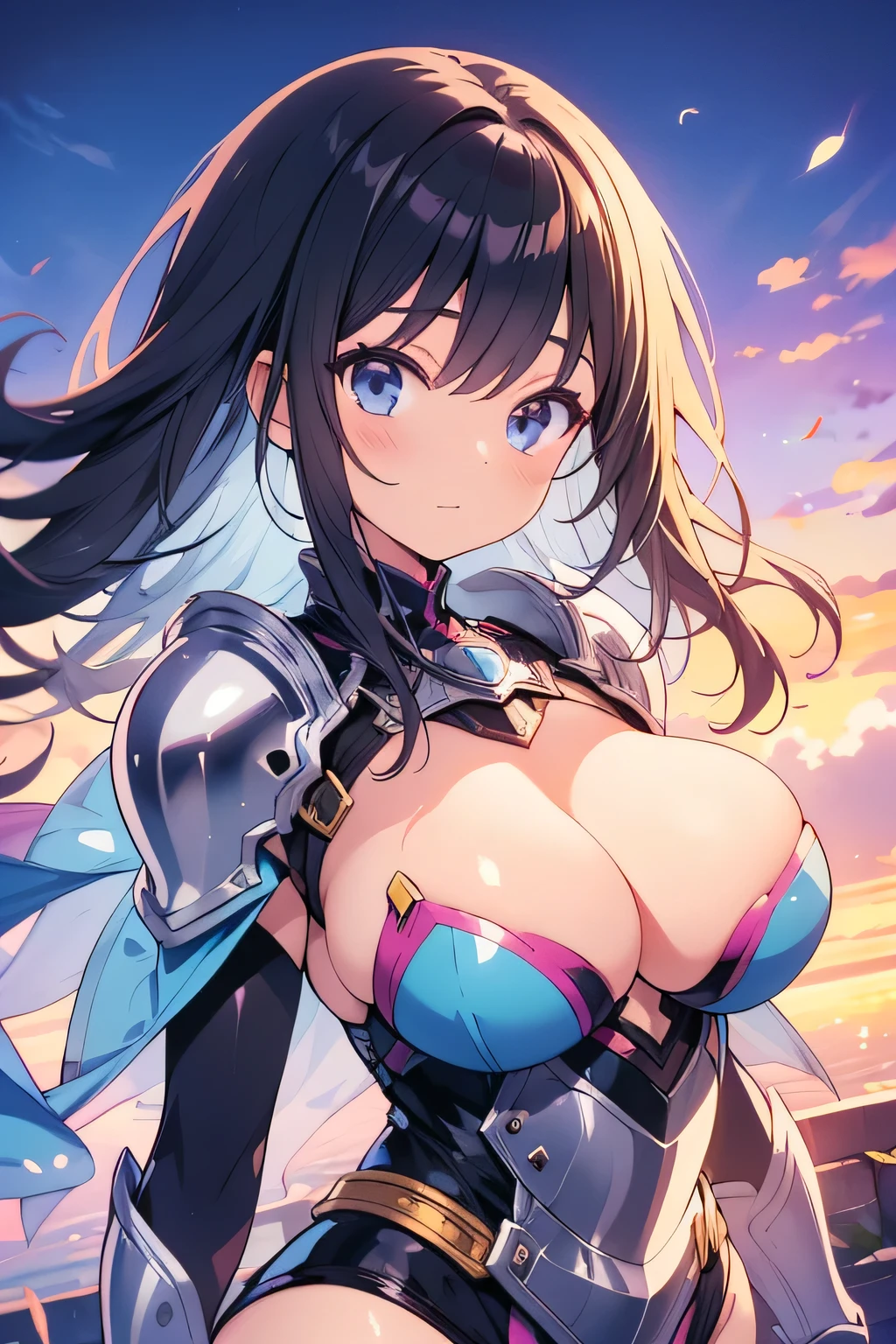 Anime illustration、Youth Manga Style、High resolution、Fantasy、Close-up of a person、A voluptuous, beautiful knight explores a town where a refreshing breeze blows.、Perfect proportions、Cowboy Shot