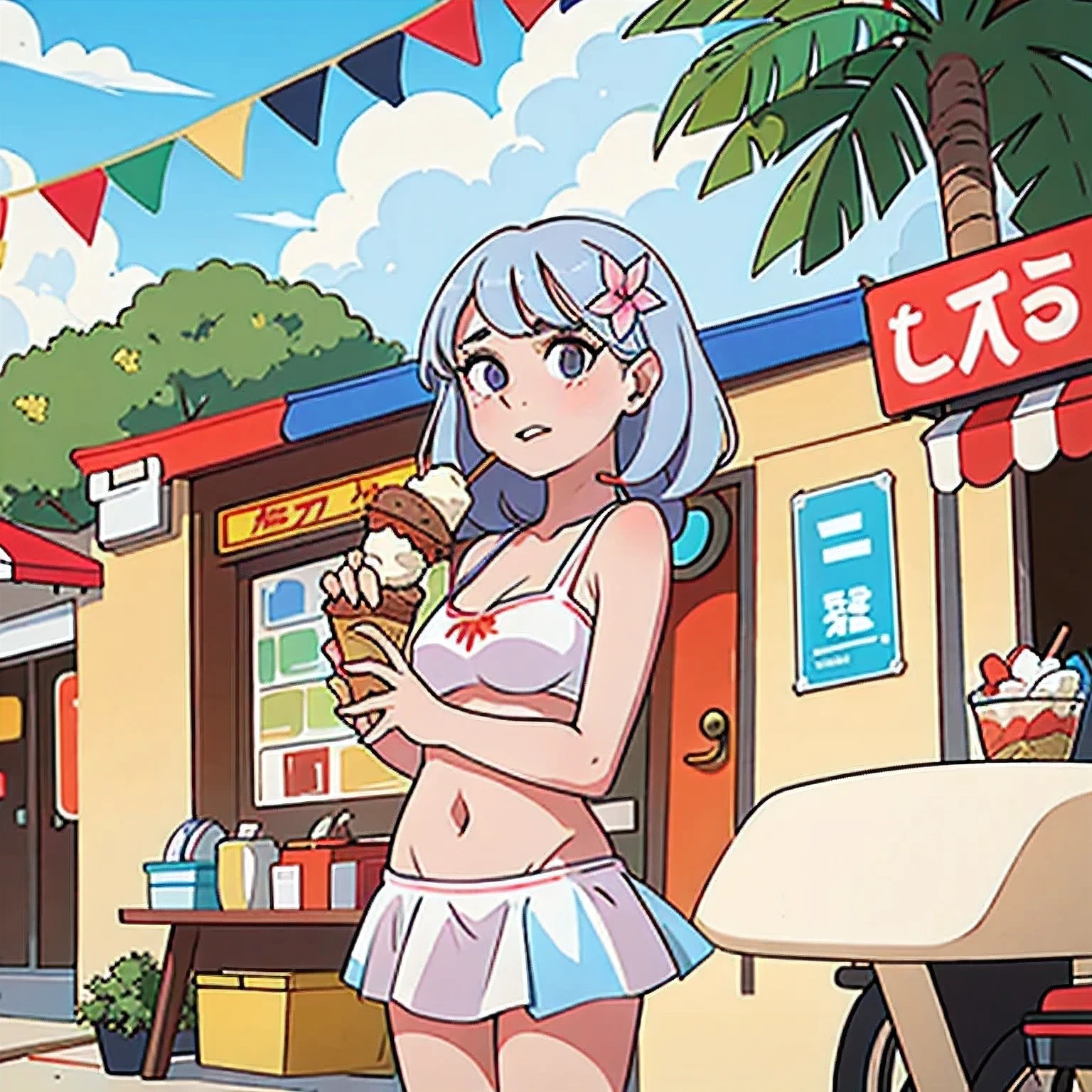 girl in a bikini eating an ice cream cone, eating ice cream, in a bikini, angela white, giorgia meloni, katy perry, in bikini, eating ice - cream, wearing spandex bikini, ice cream on the side, bikini, ice cream, wearing a bikini, candid photo of dirty, shiny plastic bikini, candid shot, cone, 1 girl, solo,in a green dress standing by a wall,portrait of female idol