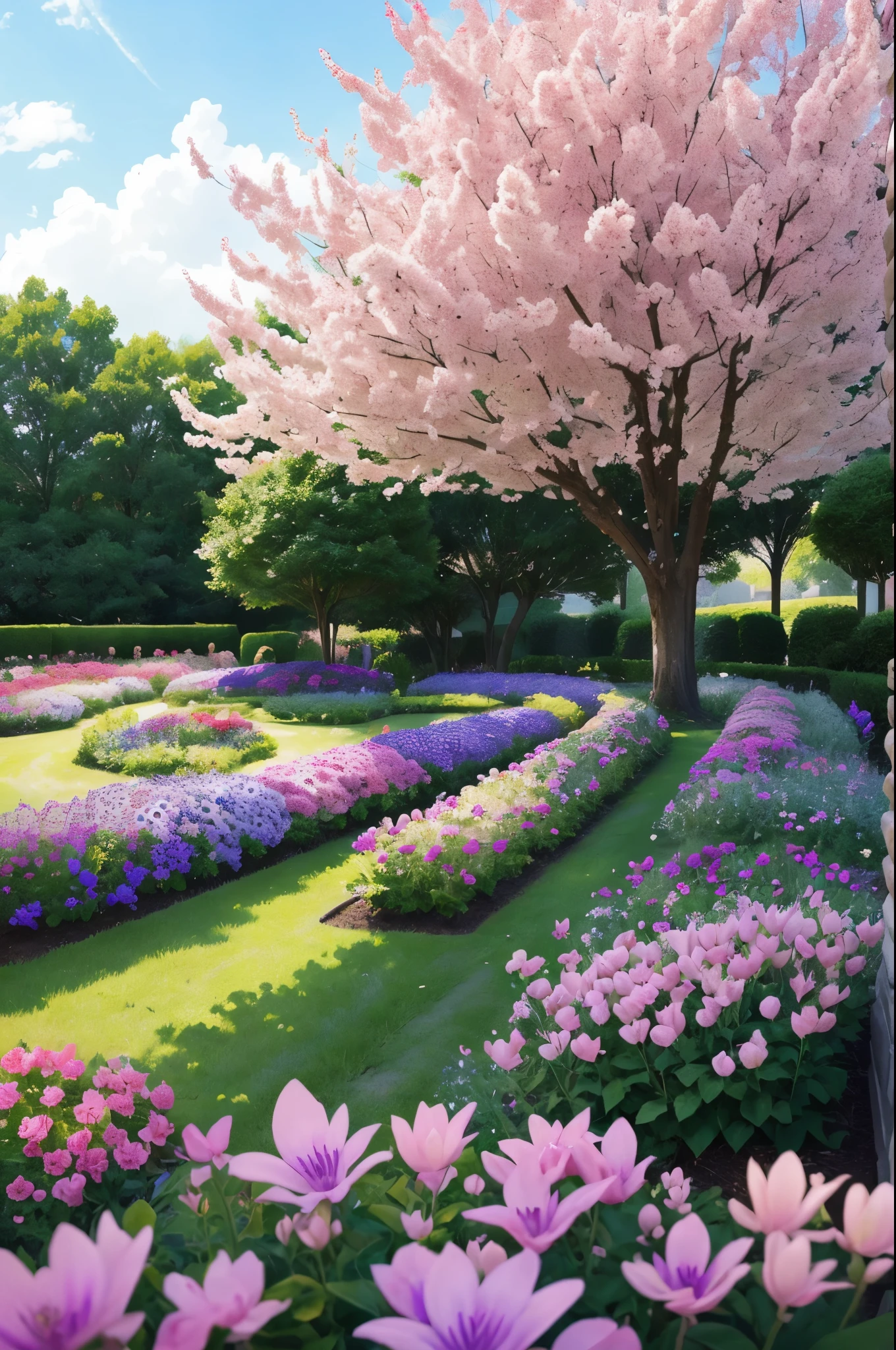 purple flowers are growing in a flower bed in a yard, purple flower trees, beautiful flowers growing, incredibly beautiful, beautiful!!!!!!!!!, lush plants flowers, flowers and trees, lush flowery outdoors, beautiful large flowers, beautiful flowers, lush trees and flowers, beautiful plants, beautiful image, just beautiful, beutifull, beautiful!!!!!!!!!!!!, beutiful, beautiful gorgeous
