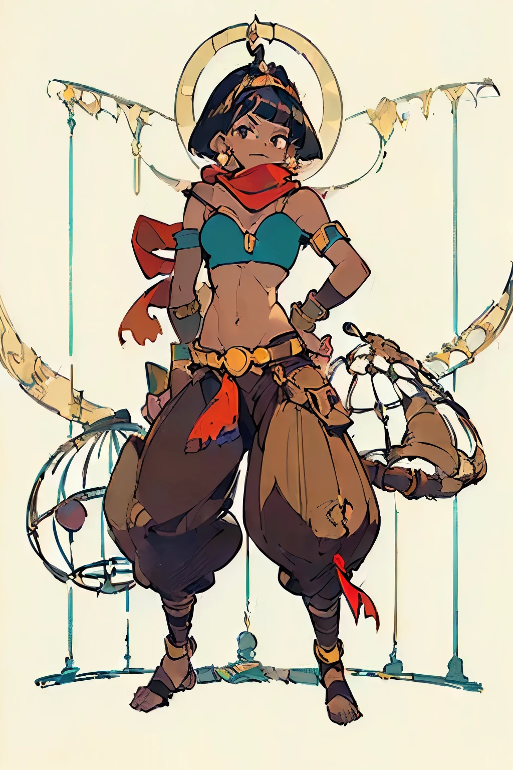 ((My Hero Academia Style)), (((Jasmine))), (((Aladdin))), (((Dark skin))), (((brown complexion))), ((((dark elf)))), (((((Long pointed ears))))), (((black eyes))), ((((Long Devil Tail)))), (((((Arabian Clothes))))), ((((((Black Tight O-ring Bow Bra Top)))))), ((((((Red Harem Torn Crotchless pants)))))), ((((((Black Caged Highcut O-ring G-string button)))))), ((((((Brown Pouch Caged hip belt)))))), ((((((Slave Iron Chained Choker)))))), ((((((hip-hugging cutlass)))))), ((((((Hip-Hugging Dagger)))))), ((((((Red torn scarf over mouth)))))), (((((Hoop Earrings))))), ((((((Pixie Cut Hairstyle)))))), (((wide and toned hips))), (((wide and toned thighs))), (((Toned calves))), (((exposed abdomen))), (((bare abdomen))), (((((Blue navel jewelry piercing))))), (((exposed navel))), (((Knees apart))), (((Legs apart))), ((((Marked abs)))), (((((Marked muscles))))), (((medium breasts))), (((perfect anatomy:1.5))), (((perfect hands))), (((perfect face))), (((((high quality:1.5))))), (((((masterpiece:1.5))))), ((((full body photo:1.5)))), (((((Full Body Shot:1.5))))), (((looking at viewer))), (((((Front view))))),(((((arabian rooftop background))))),
