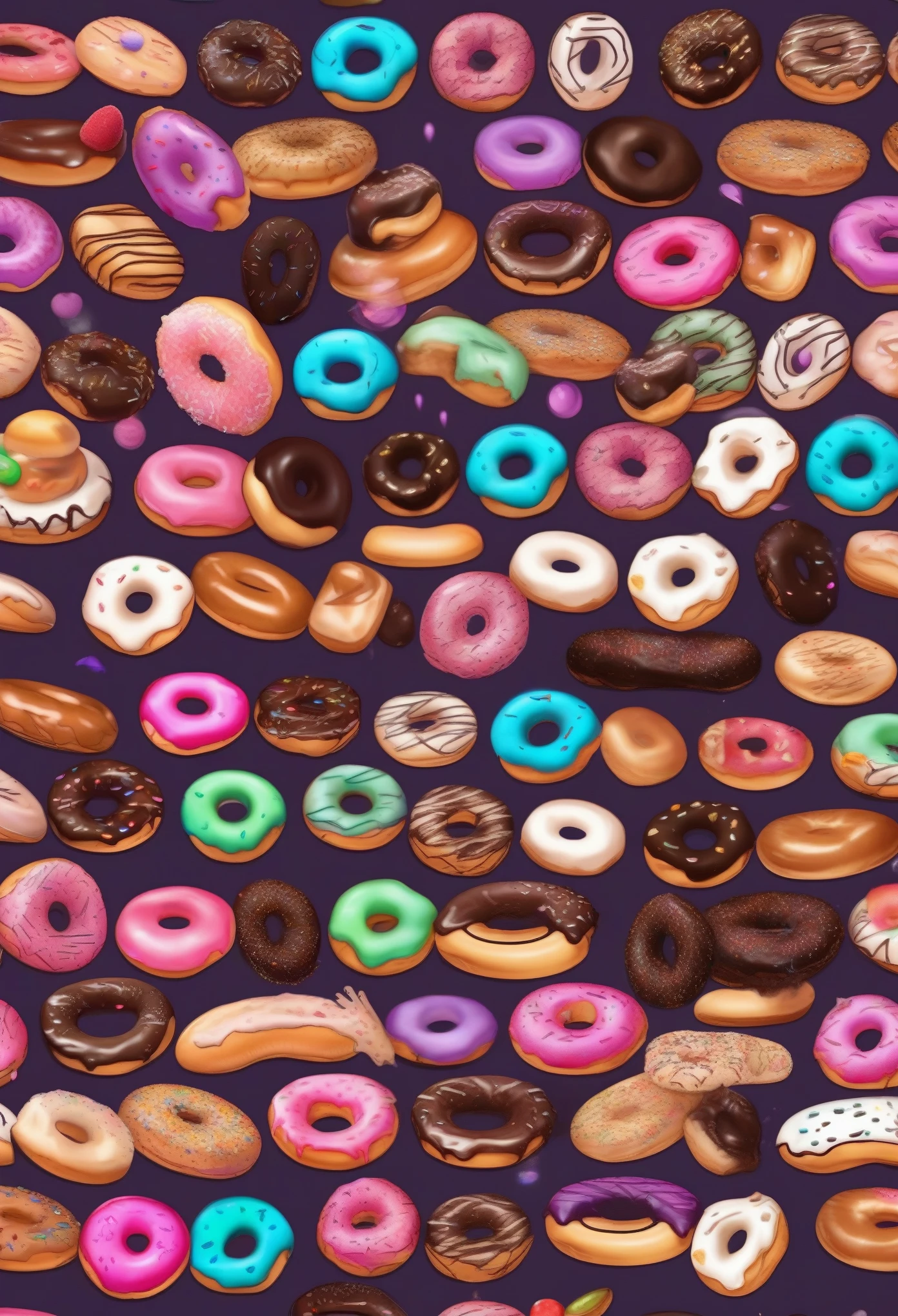 score_9, score_8_up, score_7_up, score_6_up, score_5_up, score_4_up, a lot of different donuts, a lot of cute ghosts munching on donuts, dancing notes, sparkling effects, ghost effects, cartoon-style, cute funny dark horror fantasy, background a lot of colorful donuts