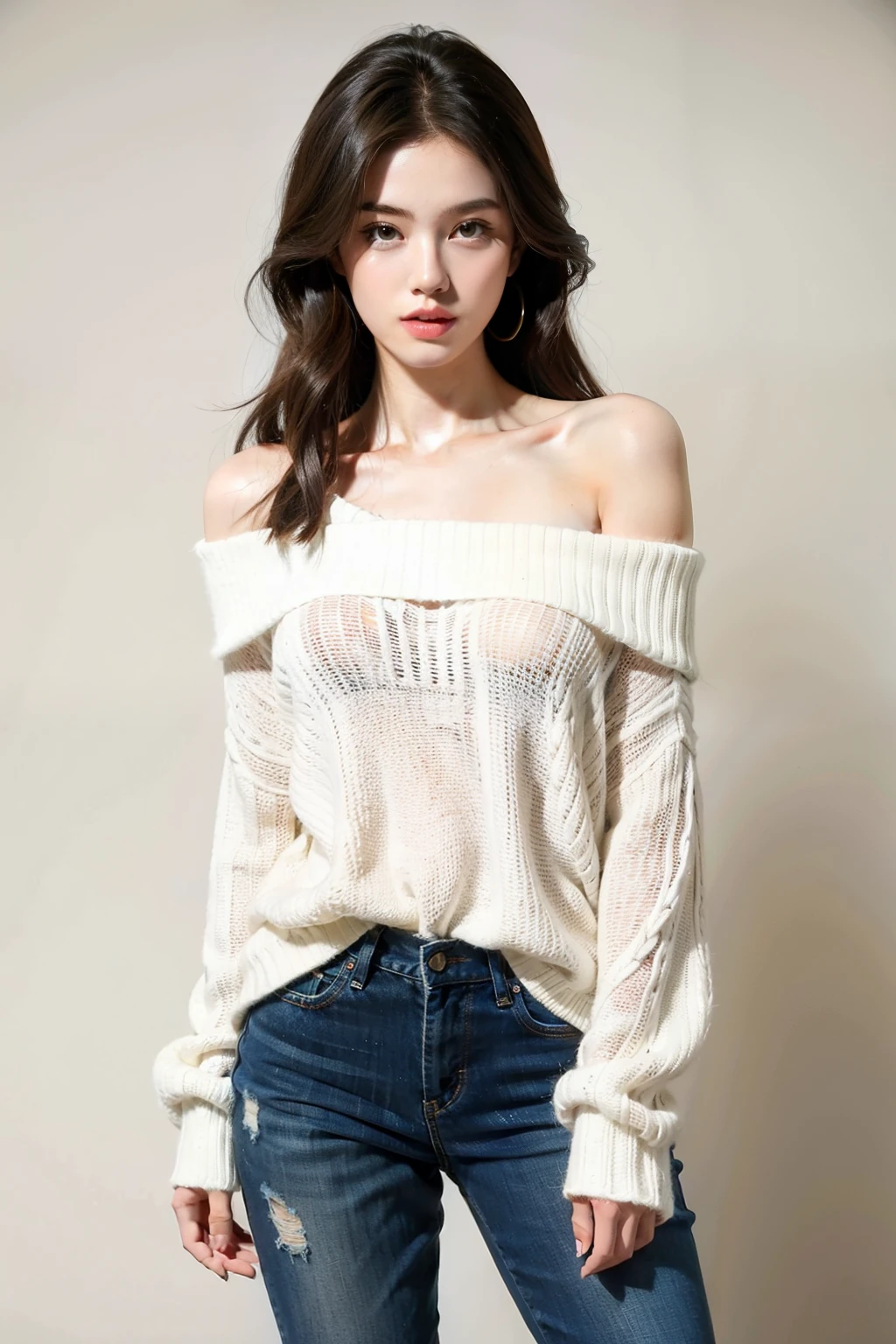 ((best quality)), ((masterpiece)), (detailed), 1 Girl, Off-shoulder sweater,