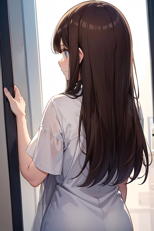 Long Black Hair、girl、Light brown hair、boy、after school、An empty classroom、There is a little distance、Facing each other