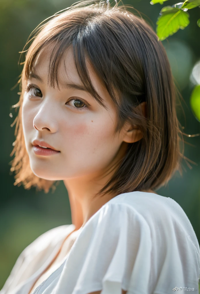 (8K, Photorealistic, Raw photo, of the highest quality: 1.3), (1girl in), Super beautiful, (Realistic face), (boyish, Silver Color Berry Shorthair), Beautiful , Glare that captivates the viewer, Beautiful expression, Beautiful breasts, (Realistic skin), Be...