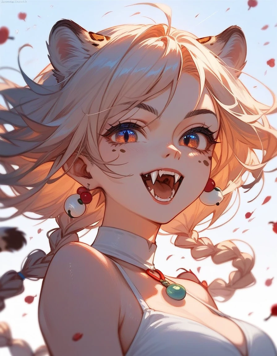 Cherry with braids and fangs and jaguar spots in beautiful art style floating glitter
(score_9,score_8_up,score_7_up,score_6_up,score_5_up,score_4_up, source_anime)