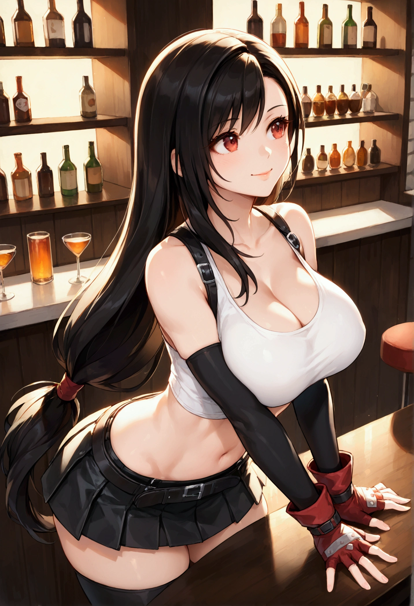 Working in a bar at night、Tifa Lockhart　High leg cut outfit　Large Breasts　Big penis　Attractive ass