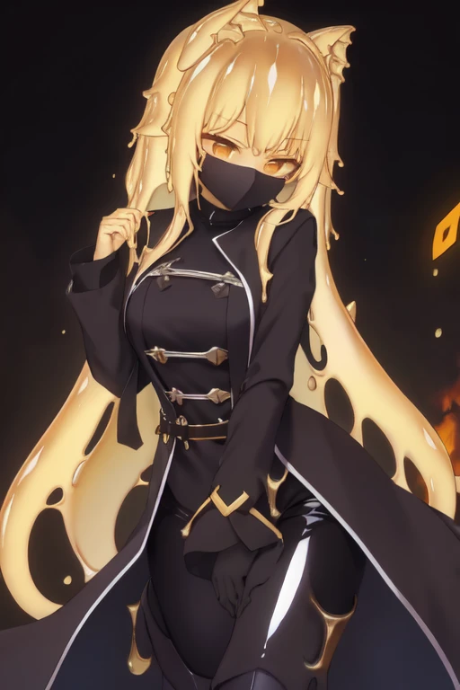 Waifu dragon slime adulta, busto grande,
 with light armor and a dark trench coat, energi mask, obsidian sword (hd)