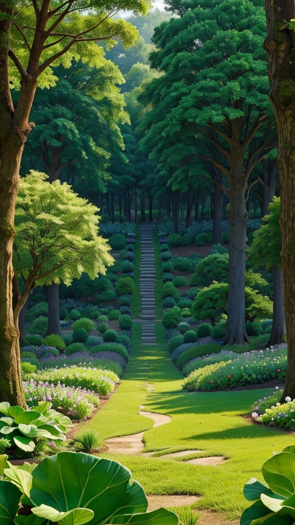A cabbage garden in a beautiful forest.