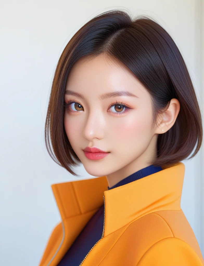 ,score_9,score_8_up,score_7_up, 20 years old, 8k, hd, beautiful girl, black hair, short hair,
1girl, detailed face, beautiful woman's face, jacket, white background, looking at viewer,