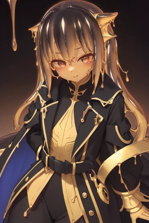 Waifu dragon slime adulta, busto grande,
 with light armor and a dark trench coat, energi mask, obsidian sword (hd)