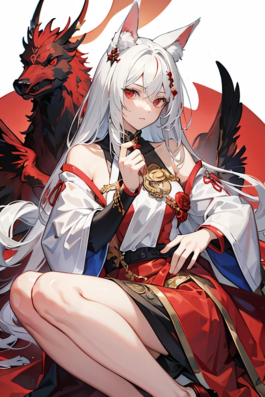 ,sacred animal,male, Red eyes,swimsuit